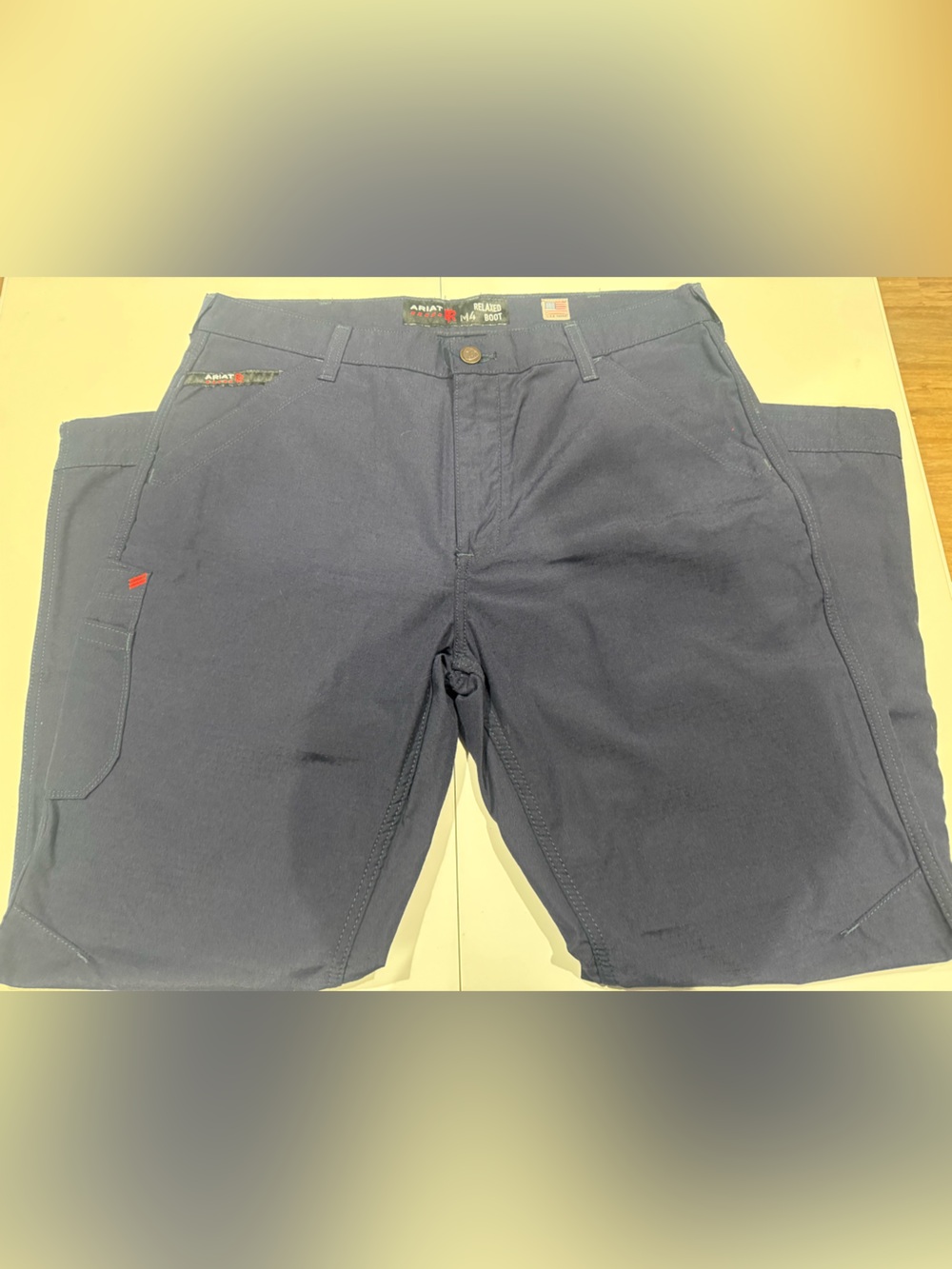 Ariat FR Men's Navy Flat Front Pants 36x30 Relaxed Boot Cut
